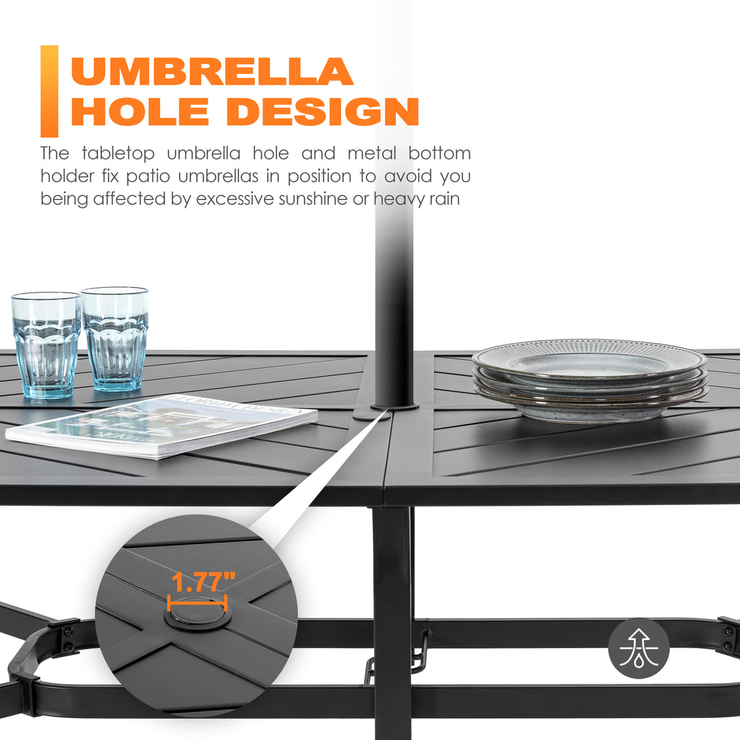 Outdoor 7-Piece Padded Textilene Metal Dining Set with Umbrella Hole