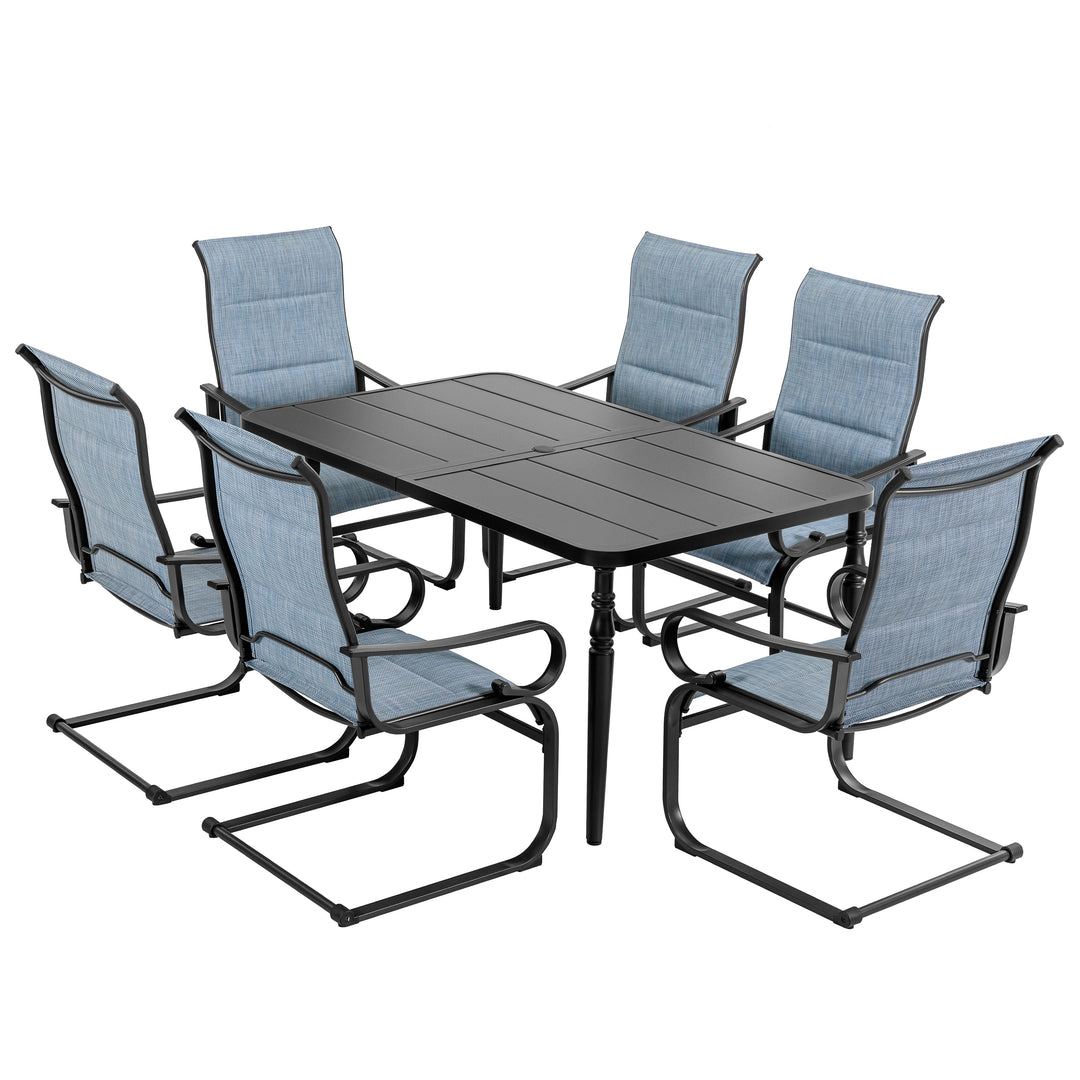 Outdoor 7-Piece Padded Textilene Metal Dining Set with 1.6'' Umbrella Hole