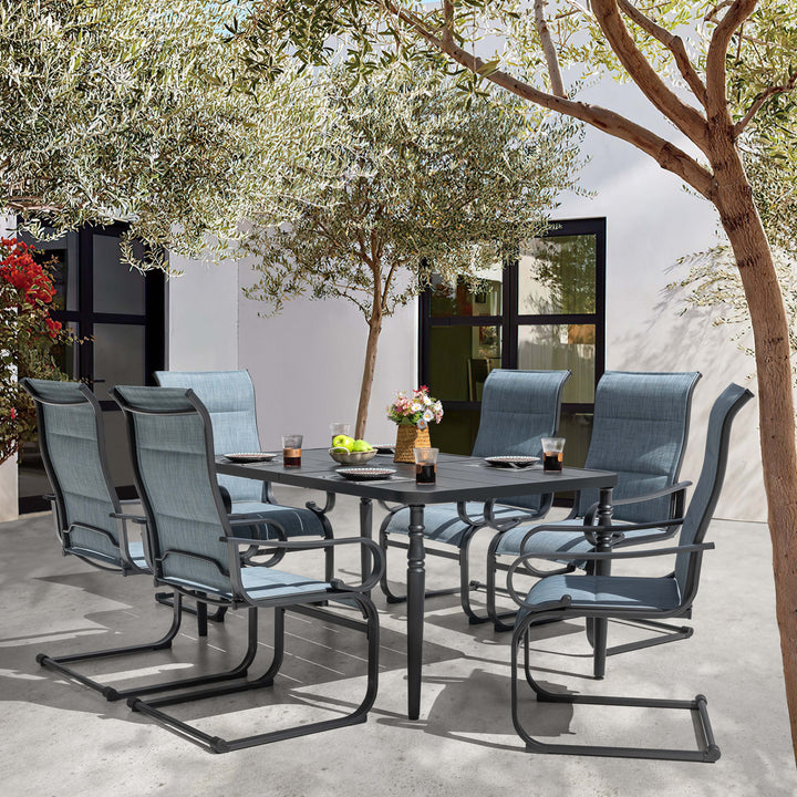Outdoor 7-Piece Padded Textilene Metal Dining Set with 1.6'' Umbrella Hole