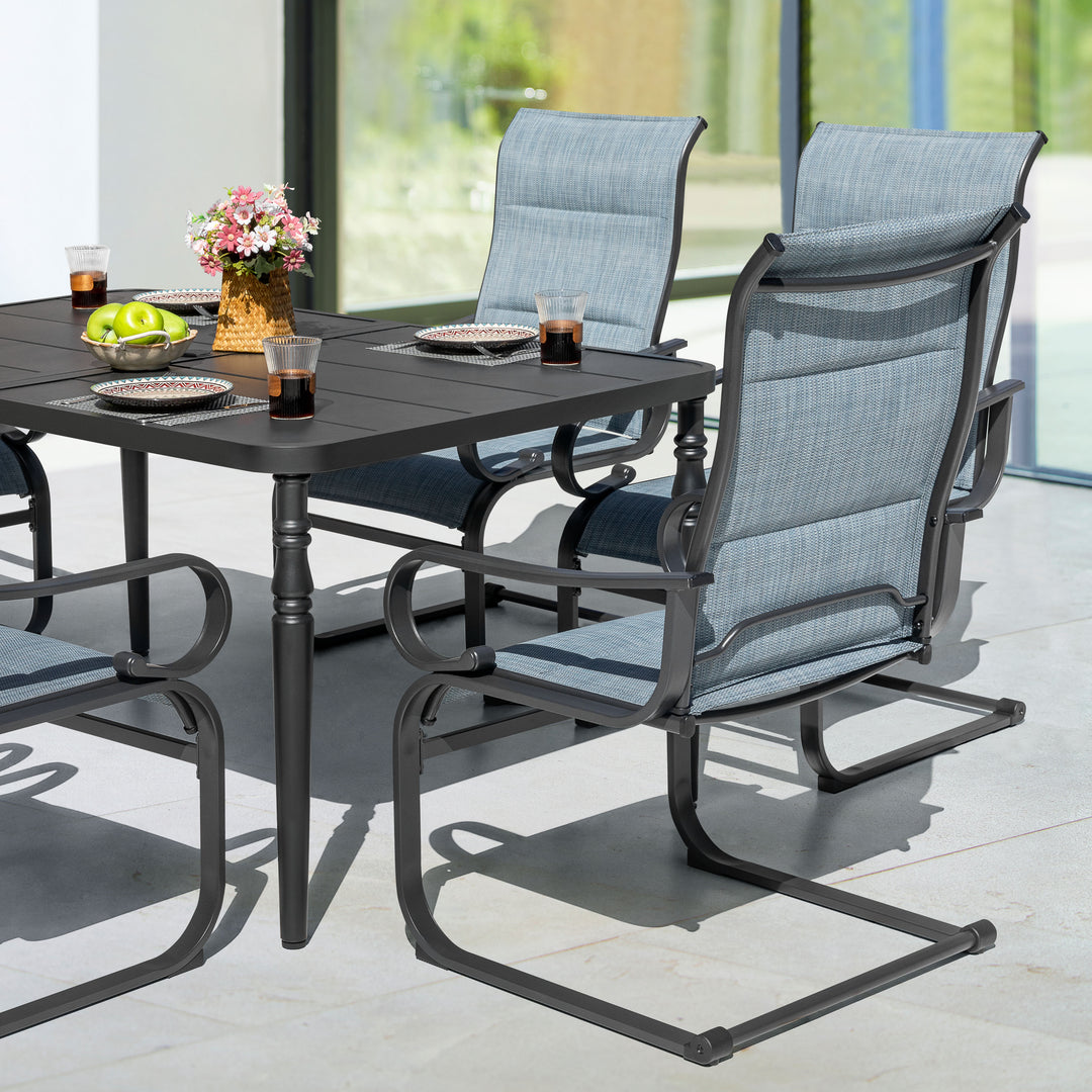 Outdoor 7-Piece Padded Textilene Metal Dining Set with 1.6'' Umbrella Hole