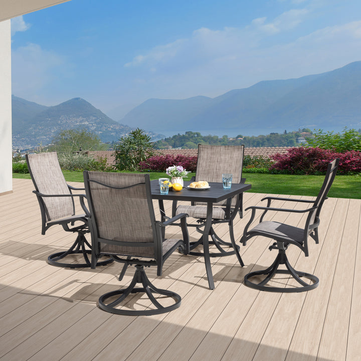 Patio 5-Piece Aluminum Dining Set with Textilene Swivel Chairs