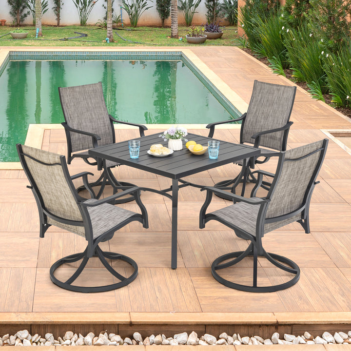 Patio 5-Piece Aluminum Dining Set with Textilene Swivel Chairs