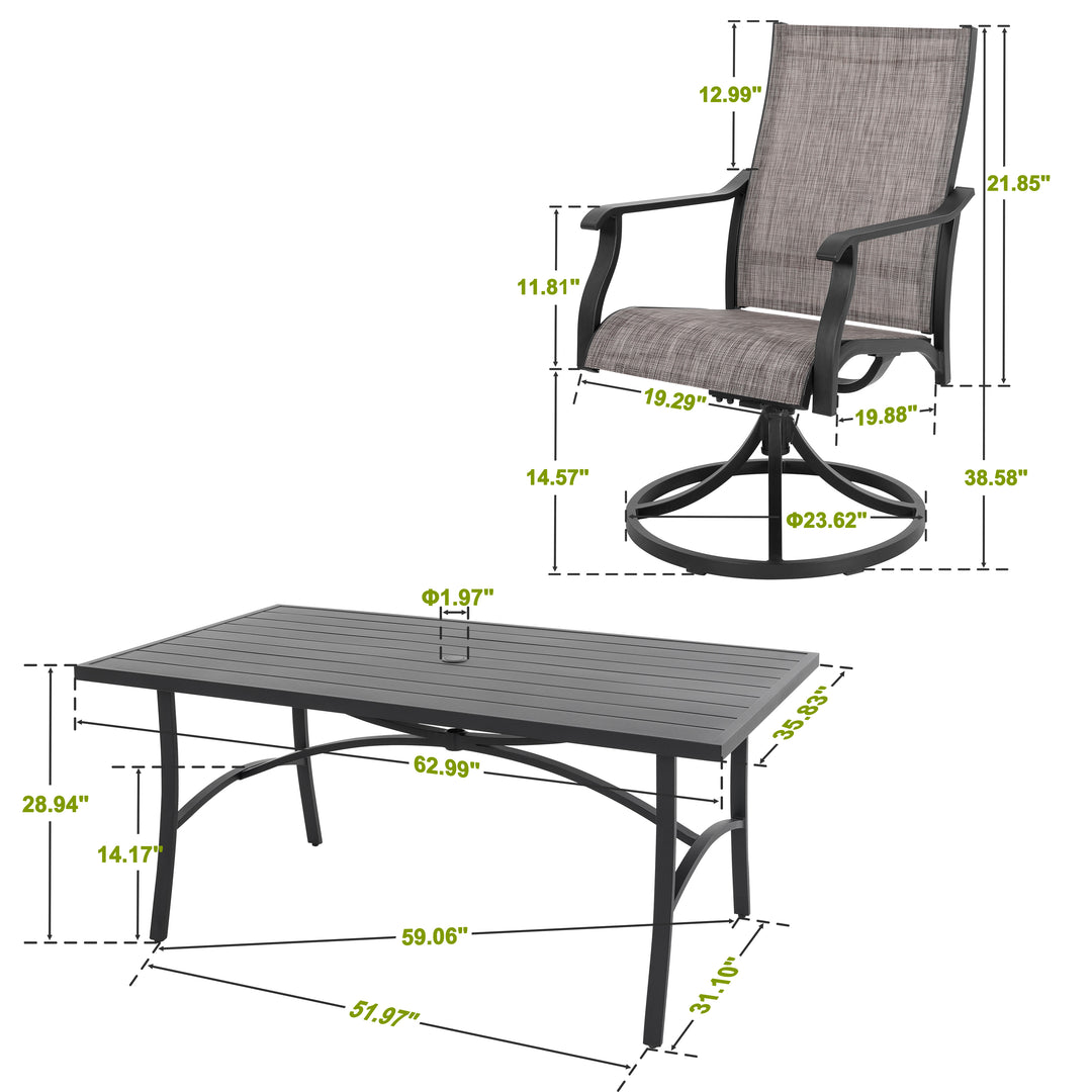 Patio Textilene Swivel Chairs and Aluminum Dining Table for 6