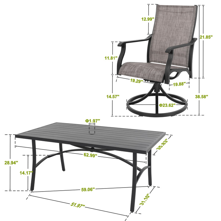 Patio Textilene Swivel Chairs and Aluminum Dining Table for 6