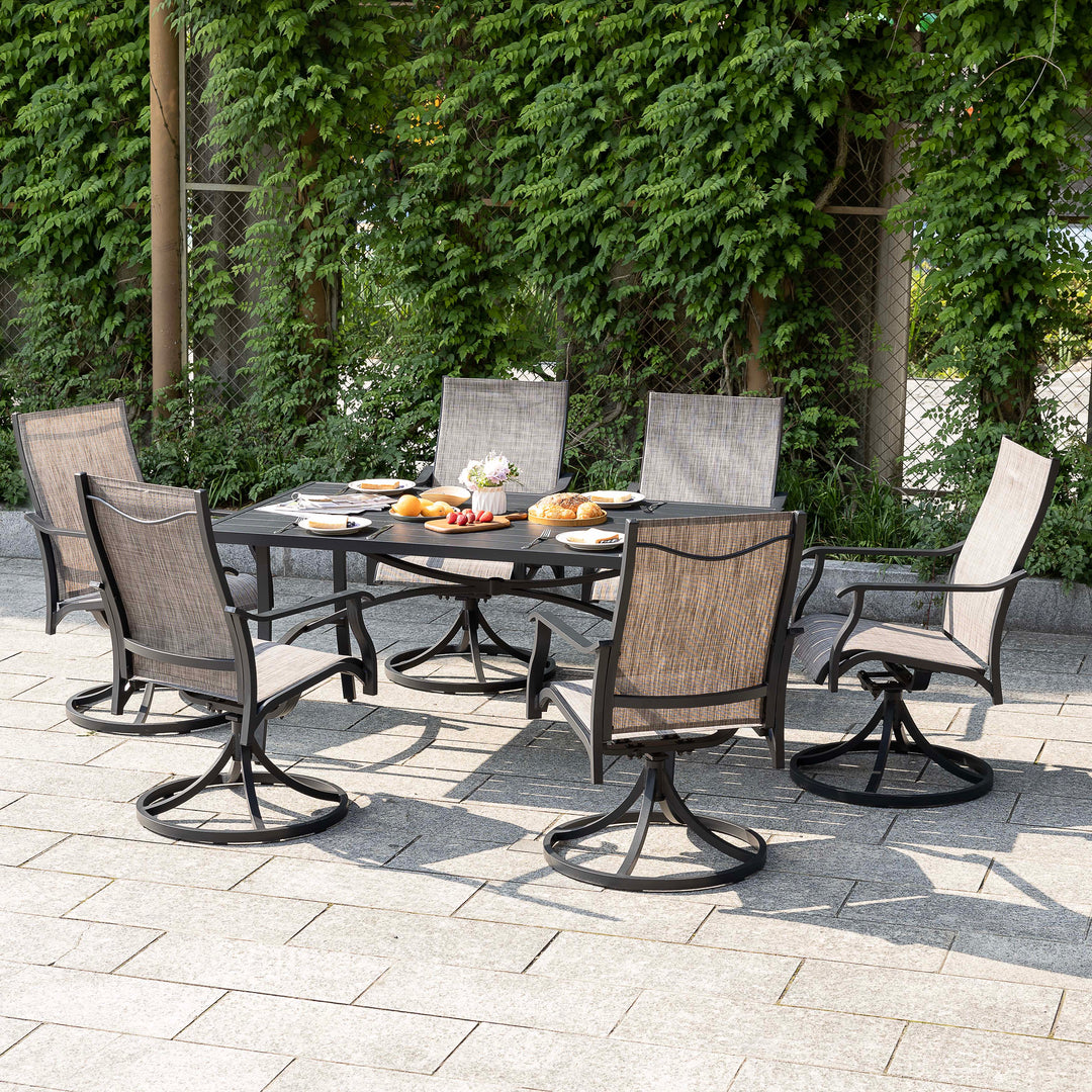 Patio Textilene Swivel Chairs and Aluminum Dining Table for 6