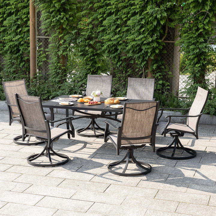 Patio Textilene Swivel Chairs and Aluminum Dining Table for 6