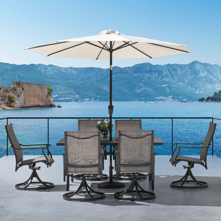 Patio Textilene Swivel Chairs and Aluminum Dining Table for 6