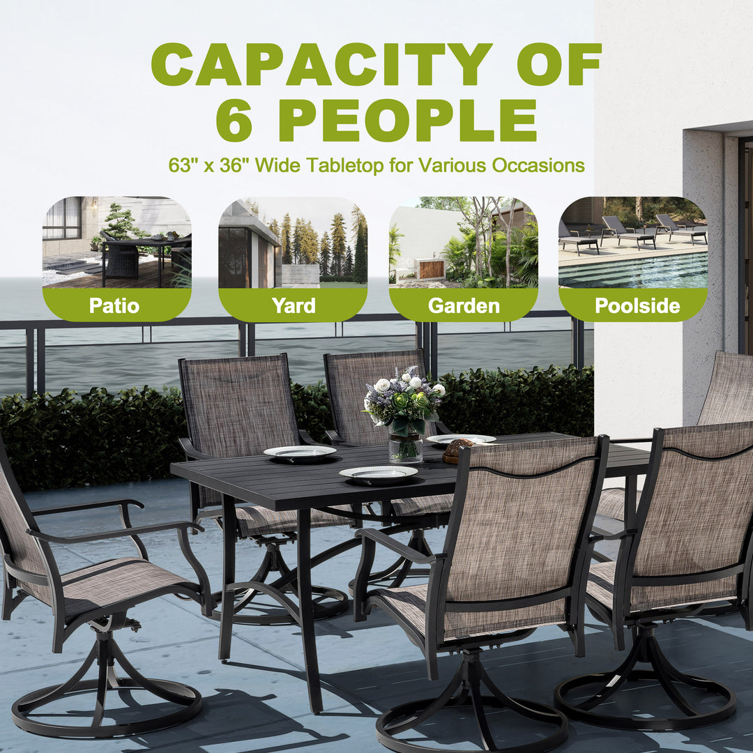 Patio Textilene Swivel Chairs and Aluminum Dining Table for 6