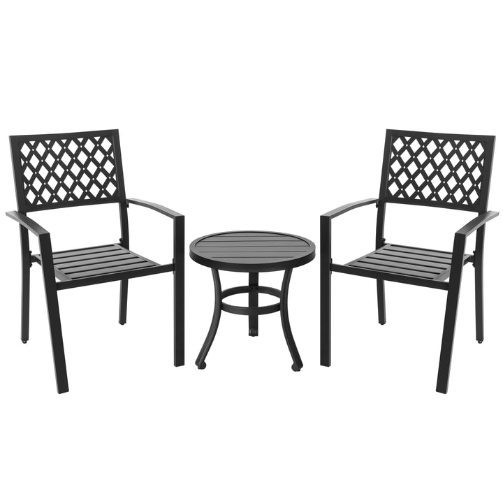 Outdoor 3-Piece Iron Bistro Set, Powder-Coated Finish, Black