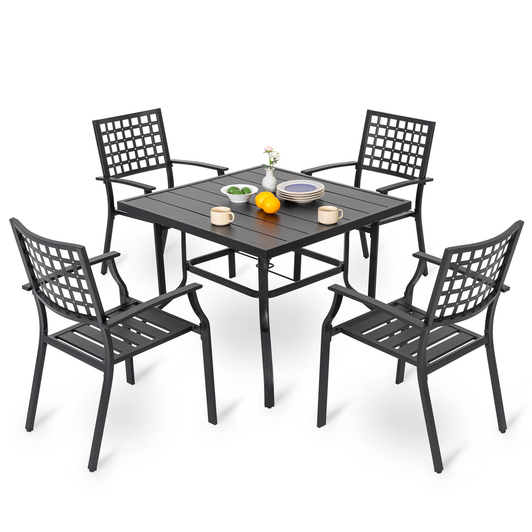 Nuu Garden 5-Piece Dining Set, Stackable Chairs and 37'' Square Dining Table