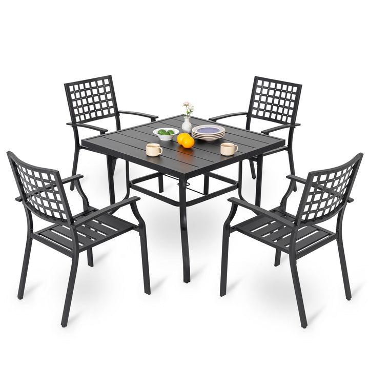 Nuu Garden 5-Piece Dining Set, Stackable Chairs and 37'' Square Dining Table