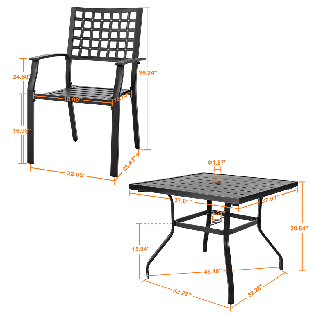 Nuu Garden 5-Piece Dining Set, Stackable Chairs and 37'' Square Dining Table