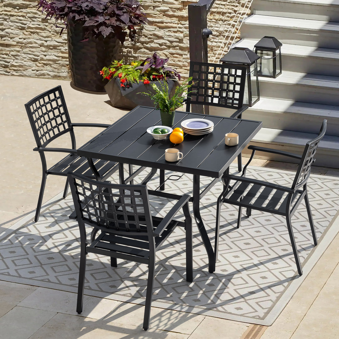 Nuu Garden 5-Piece Dining Set, Stackable Chairs and 37'' Square Dining Table