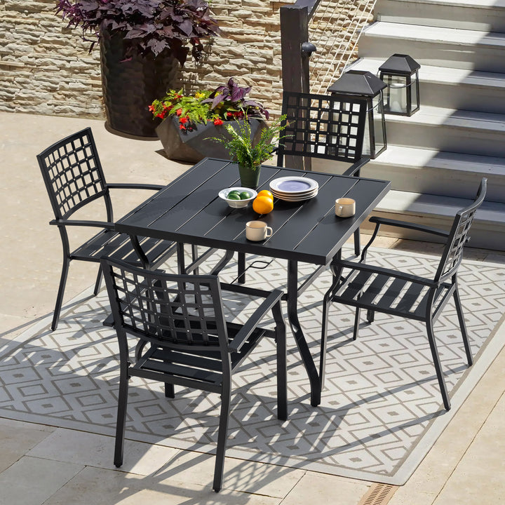 Nuu Garden 5-Piece Dining Set, Stackable Chairs and 37'' Square Dining Table