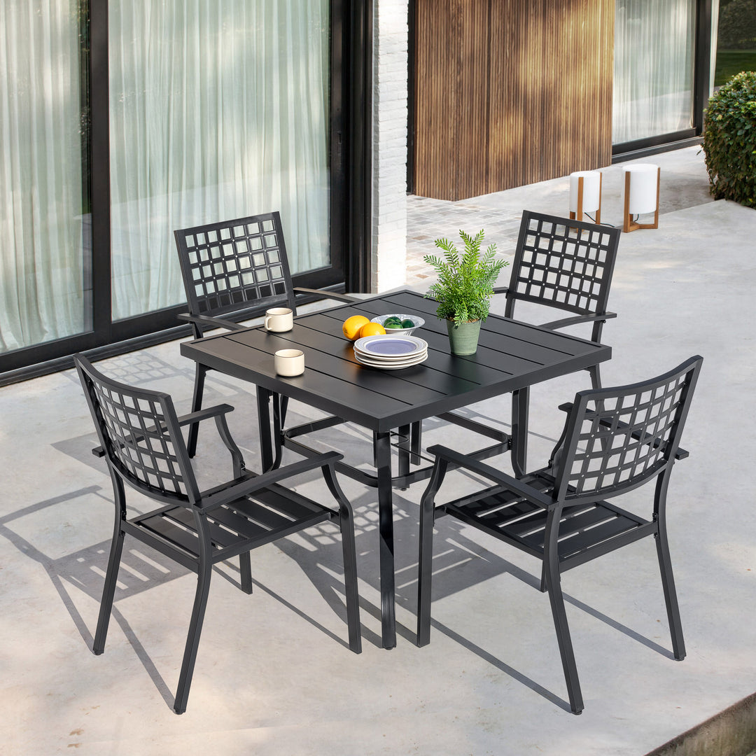Nuu Garden 5-Piece Dining Set, Stackable Chairs and 37'' Square Dining Table