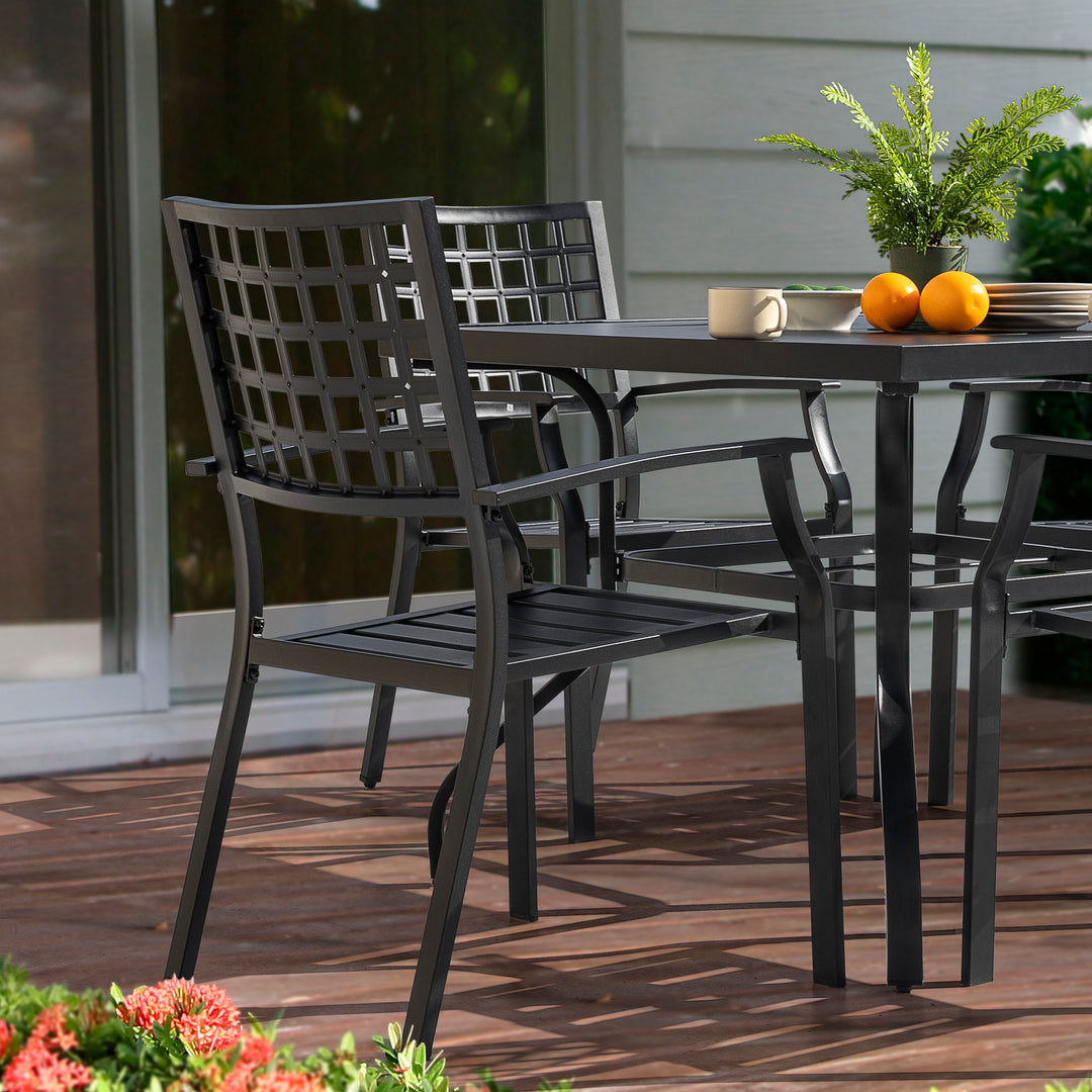 Nuu Garden 5-Piece Dining Set, Stackable Chairs and 37'' Square Dining Table