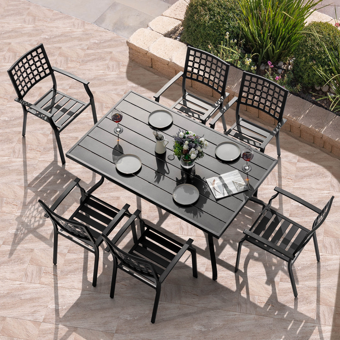 Nuu Garden 7-Piece Iron Dining Set with 1.57'' Umbrella Hole, Black