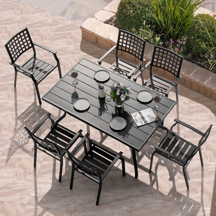 Nuu Garden 7-Piece Iron Dining Set with 1.57'' Umbrella Hole, Black