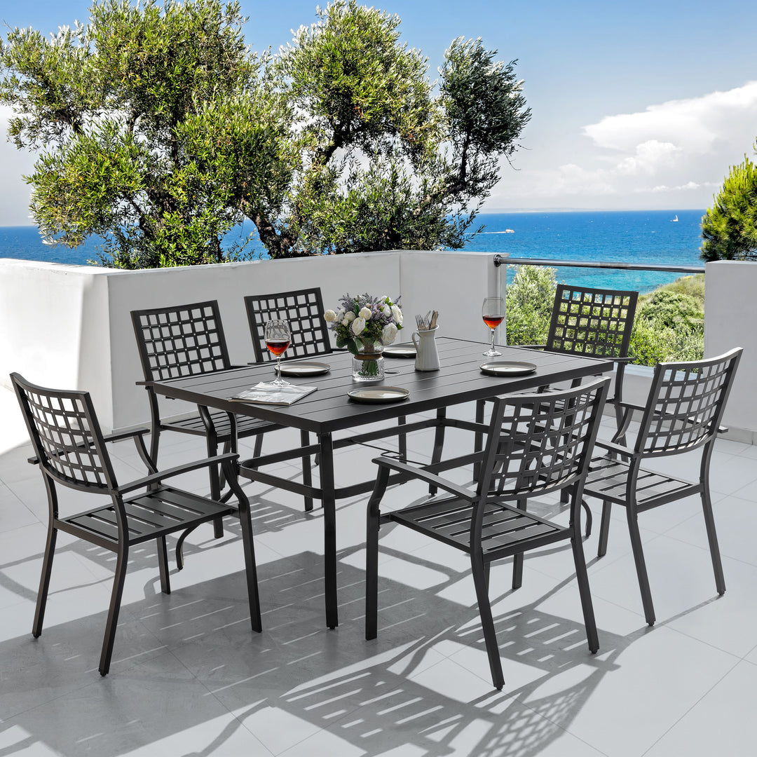 Nuu Garden 7-Piece Iron Dining Set with 1.57'' Umbrella Hole, Black