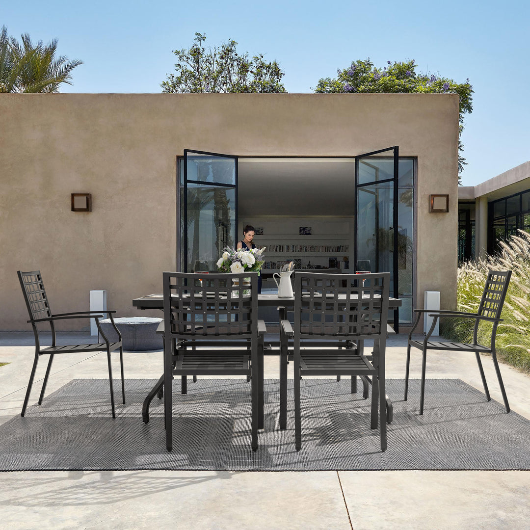 Nuu Garden 7-Piece Iron Dining Set with 1.57'' Umbrella Hole, Black