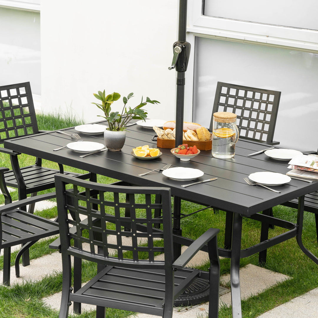 Nuu Garden 7-Piece Iron Dining Set with 1.57'' Umbrella Hole, Black