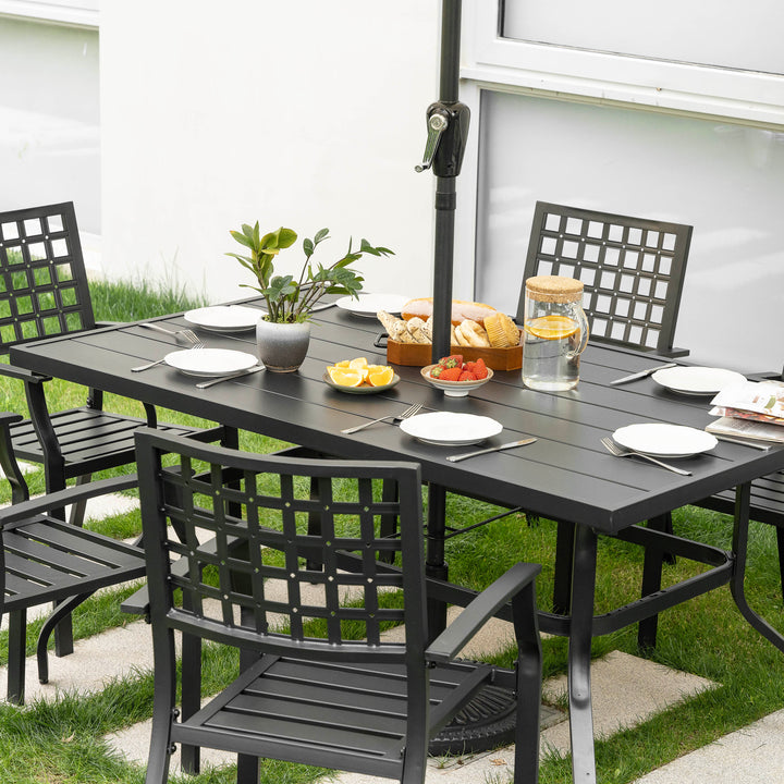 Nuu Garden 7-Piece Iron Dining Set with 1.57'' Umbrella Hole, Black