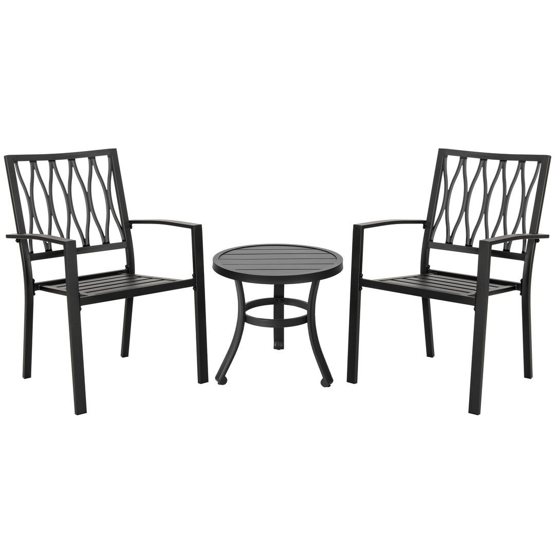 Outdoor 3-Piece Iron Bistro Set, Powder-Coated Finish, Black