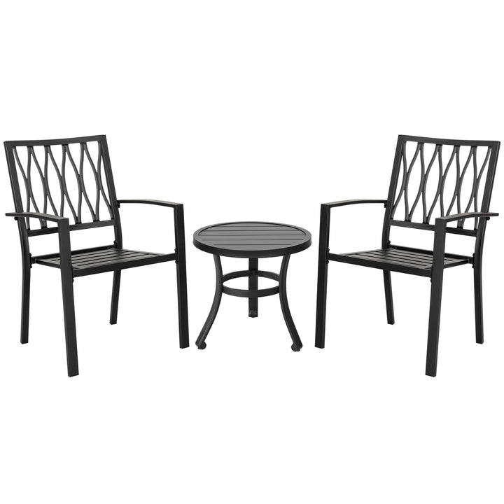 Outdoor 3-Piece Iron Bistro Set, Powder-Coated Finish, Black