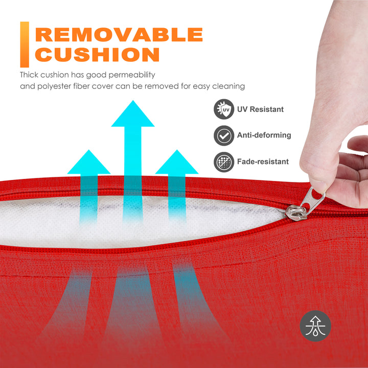 5-Piece Outdoor Dining Set, Outdoor Furniture Set for Square Iron Umbrella Dining Table and 4 Cushioned Swivel Chairs, Black and Red Color