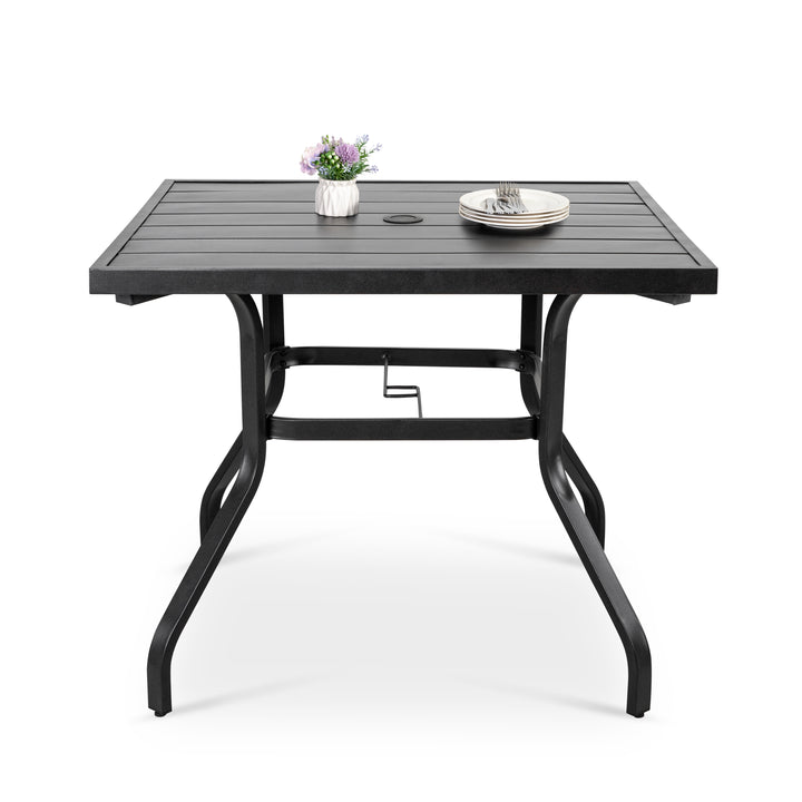 5-Piece Outdoor Patio Dining Set, 4 Swivel Rocker Chairs with Padded Cushions, Black with Gold Speckles and Beige Color