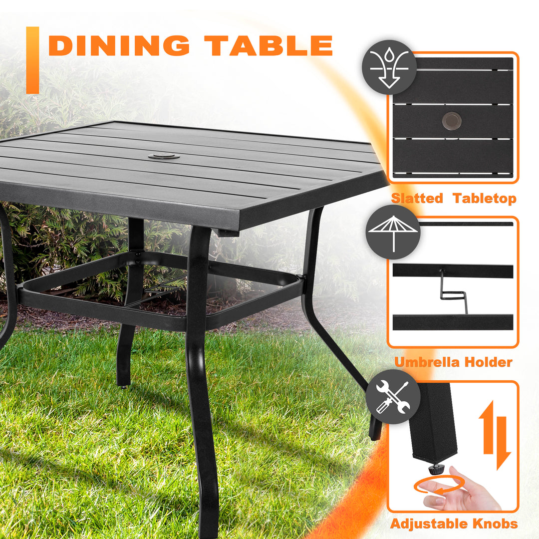 5-Piece Outdoor Patio Dining Set, 4 Swivel Rocker Chairs with Padded Cushions, Black with Gold Speckles and Beige Color