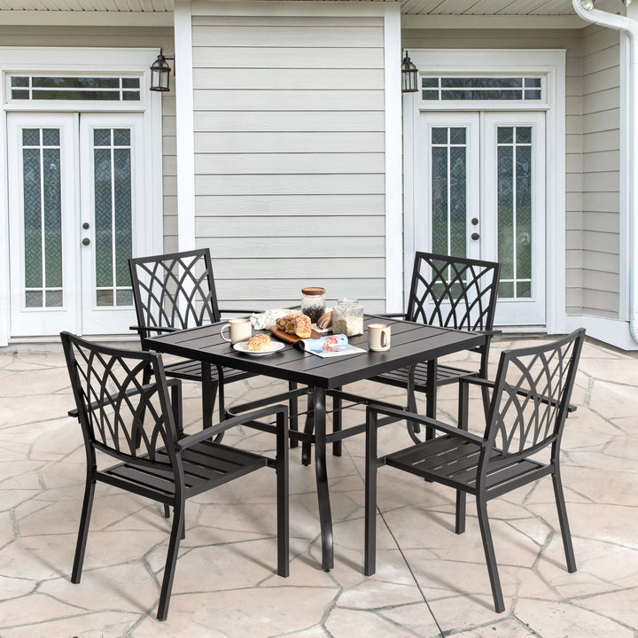 Nuu Garden 5-Piece Dining Set, Stackable Chairs and 37'' Square Dining Table