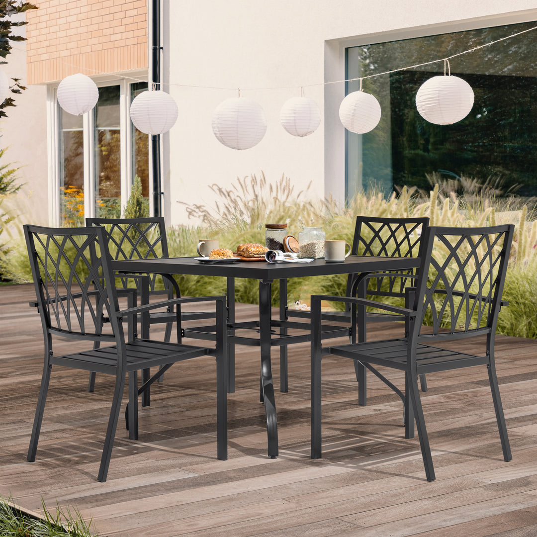 Nuu Garden 5-Piece Dining Set, Stackable Chairs and 37'' Square Dining Table