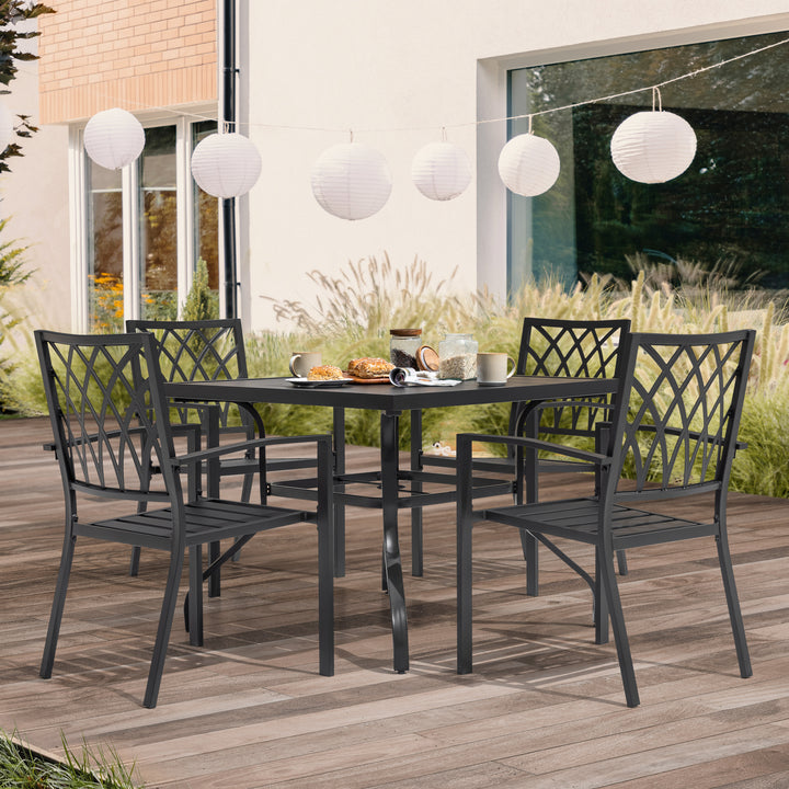 Nuu Garden 5-Piece Dining Set, Stackable Chairs and 37'' Square Dining Table