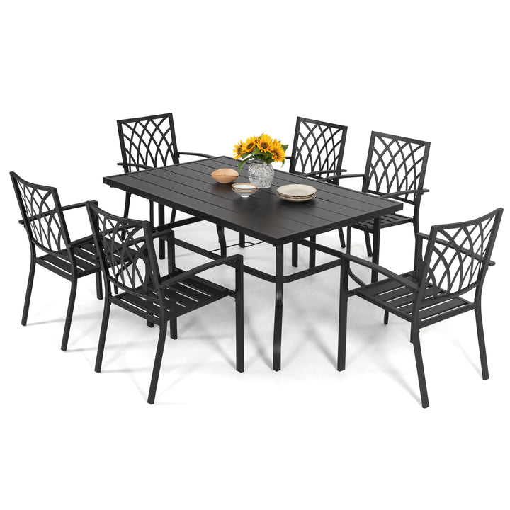 Nuu Garden 7-Piece Iron Dining Set with 1.57'' Umbrella Hole, Black