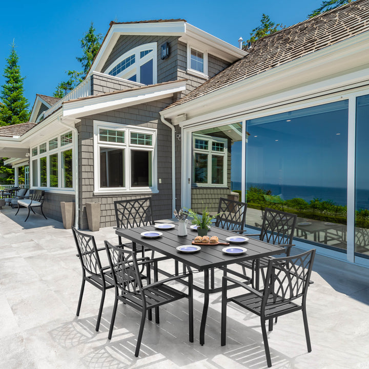 Nuu Garden 7-Piece Iron Dining Set with 1.57'' Umbrella Hole, Black