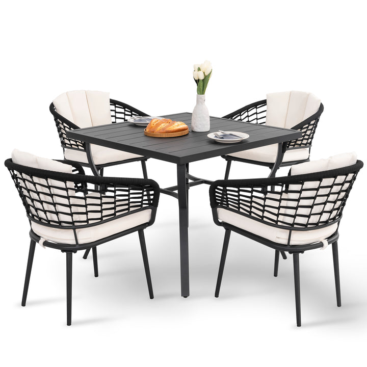 Outdoor 5-Piece Aluminum Dining Set with Powder-Coated Frame, Beige