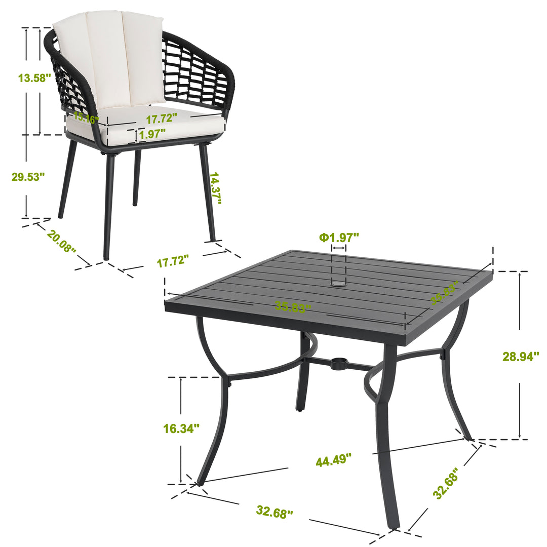 Outdoor 5-Piece Aluminum Dining Set with Powder-Coated Frame, Beige