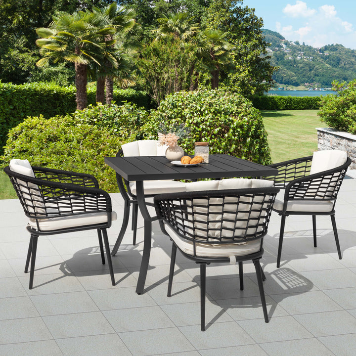 Outdoor 5-Piece Aluminum Dining Set with Powder-Coated Frame, Beige