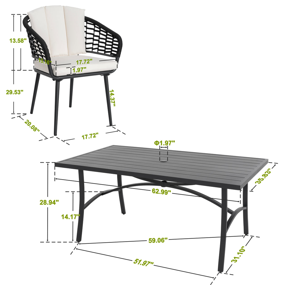 Outdoor 7-Piece Rope Dining Set for Lawn Backyard Garden, Beige