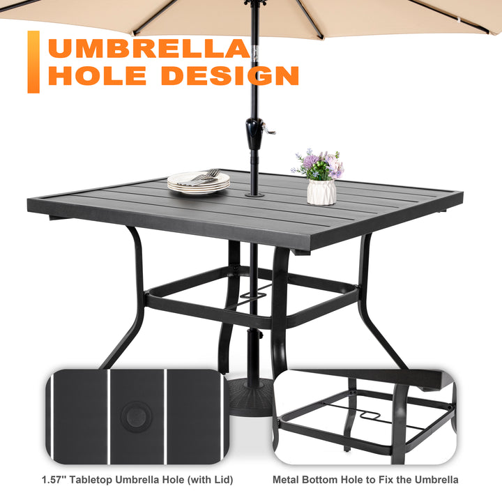 5 Piece Outdoor Dining Set, 4 Wicker Chairs and Iron Table with Umbrella Hole