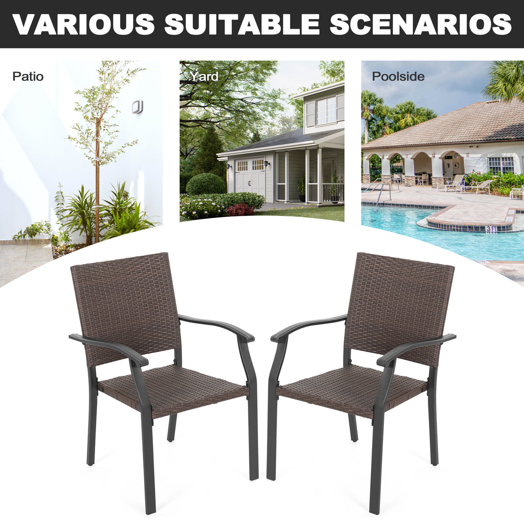 5 Piece Outdoor Dining Set, 4 Wicker Chairs and Iron Table with Umbrella Hole