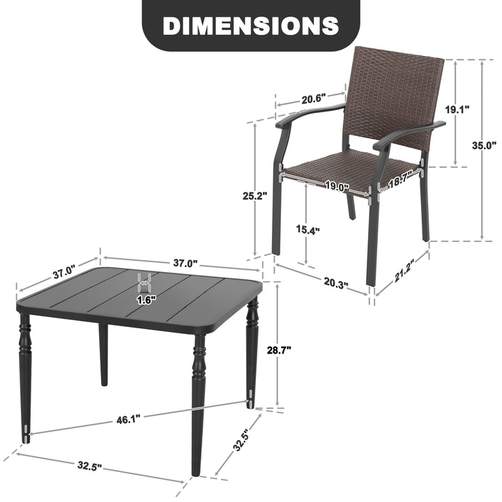 Outdoor 5-Piece Metal Wicker Dining Set with 1.6'' Umbrella Hole, Black