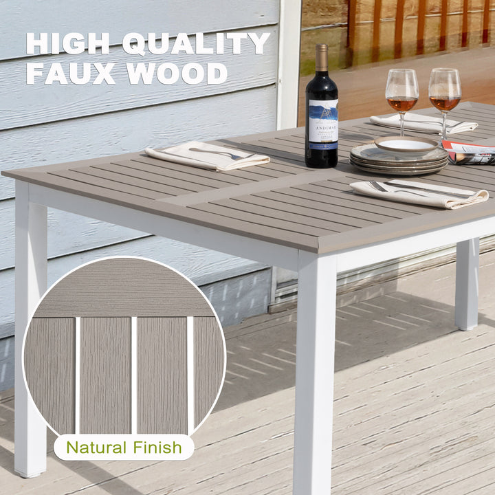 Nuu Garden Patio Dining Set for 6 Faux Wood Outdoor Furniture with Umbrella Hole Patio Table Set with 6 Stackable Chairs for Outside Garden Yard Deck, Light Brown