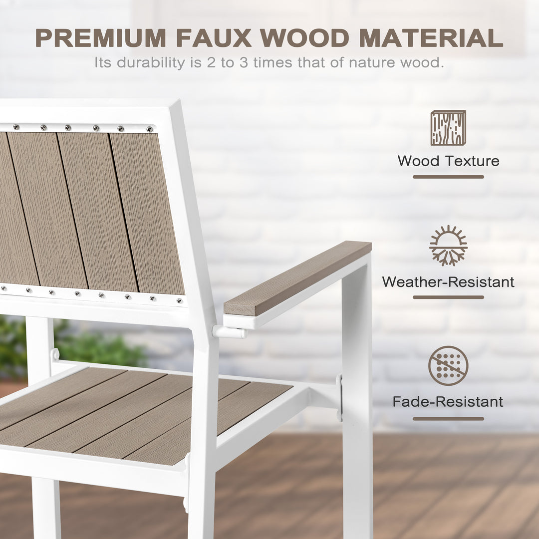 Nuu Garden Patio Dining Set for 6 Faux Wood Outdoor Furniture with Umbrella Hole Patio Table Set with 6 Stackable Chairs for Outside Garden Yard Deck, Light Brown