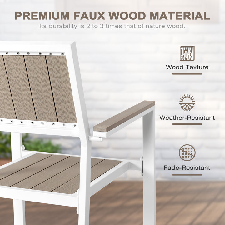 Nuu Garden Patio Dining Set for 6 Faux Wood Outdoor Furniture with Umbrella Hole Patio Table Set with 6 Stackable Chairs for Outside Garden Yard Deck, Light Brown