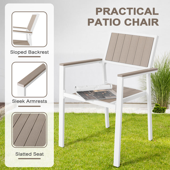 Nuu Garden Patio Dining Set for 6 Faux Wood Outdoor Furniture with Umbrella Hole Patio Table Set with 6 Stackable Chairs for Outside Garden Yard Deck, Light Brown