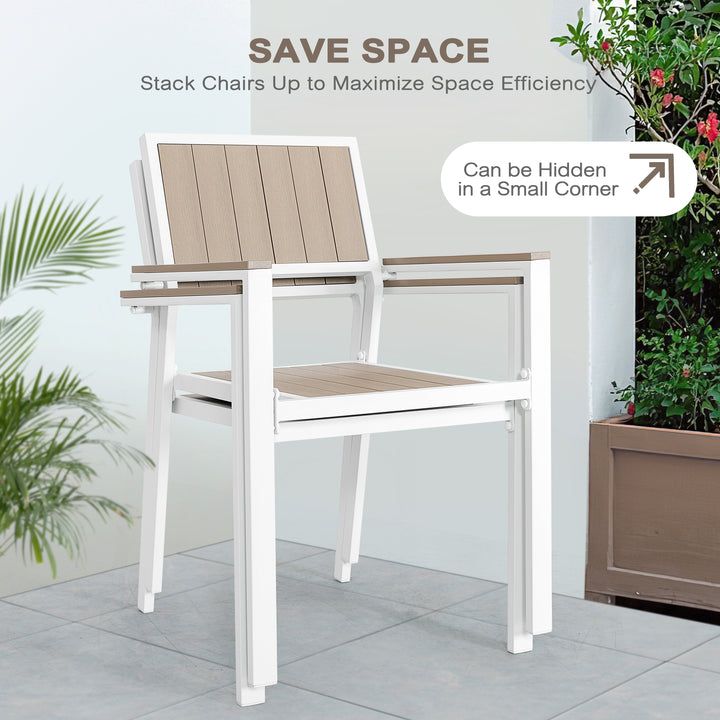 Nuu Garden Patio Dining Set for 6 Faux Wood Outdoor Furniture with Umbrella Hole Patio Table Set with 6 Stackable Chairs for Outside Garden Yard Deck, Light Brown