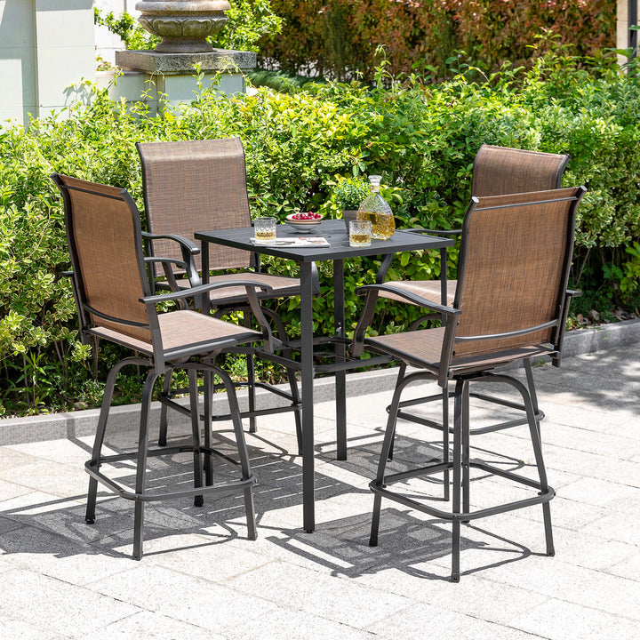 Outdoor 5-Piece Textilene Bar Set, Swivel Bar Stools and Umbrella Hole