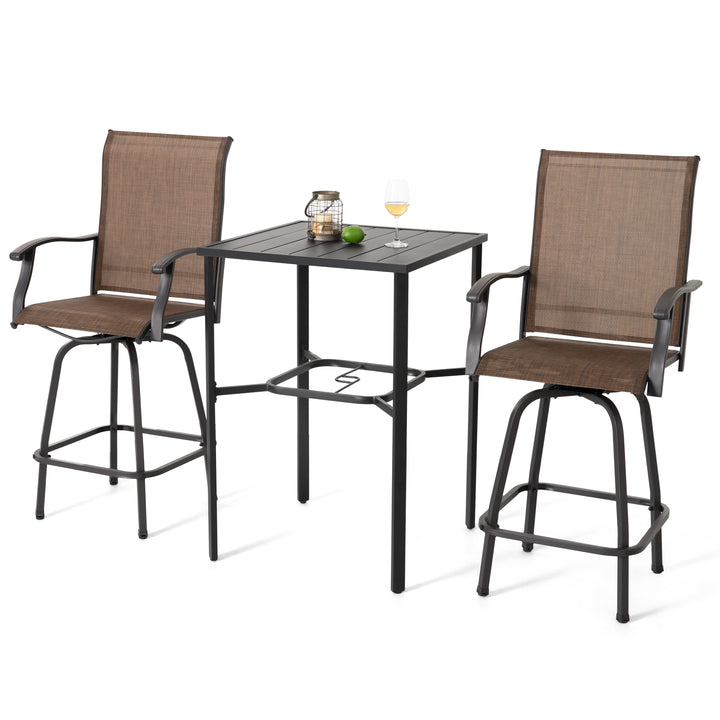 Outdoor 3-Piece Textilene Bar Set, Swivel Bar Stools and Umbrella Hole